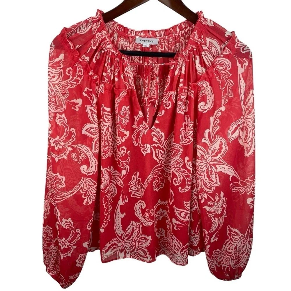 Evereve | Hayden Red White Floral Long Sleeve Blouse